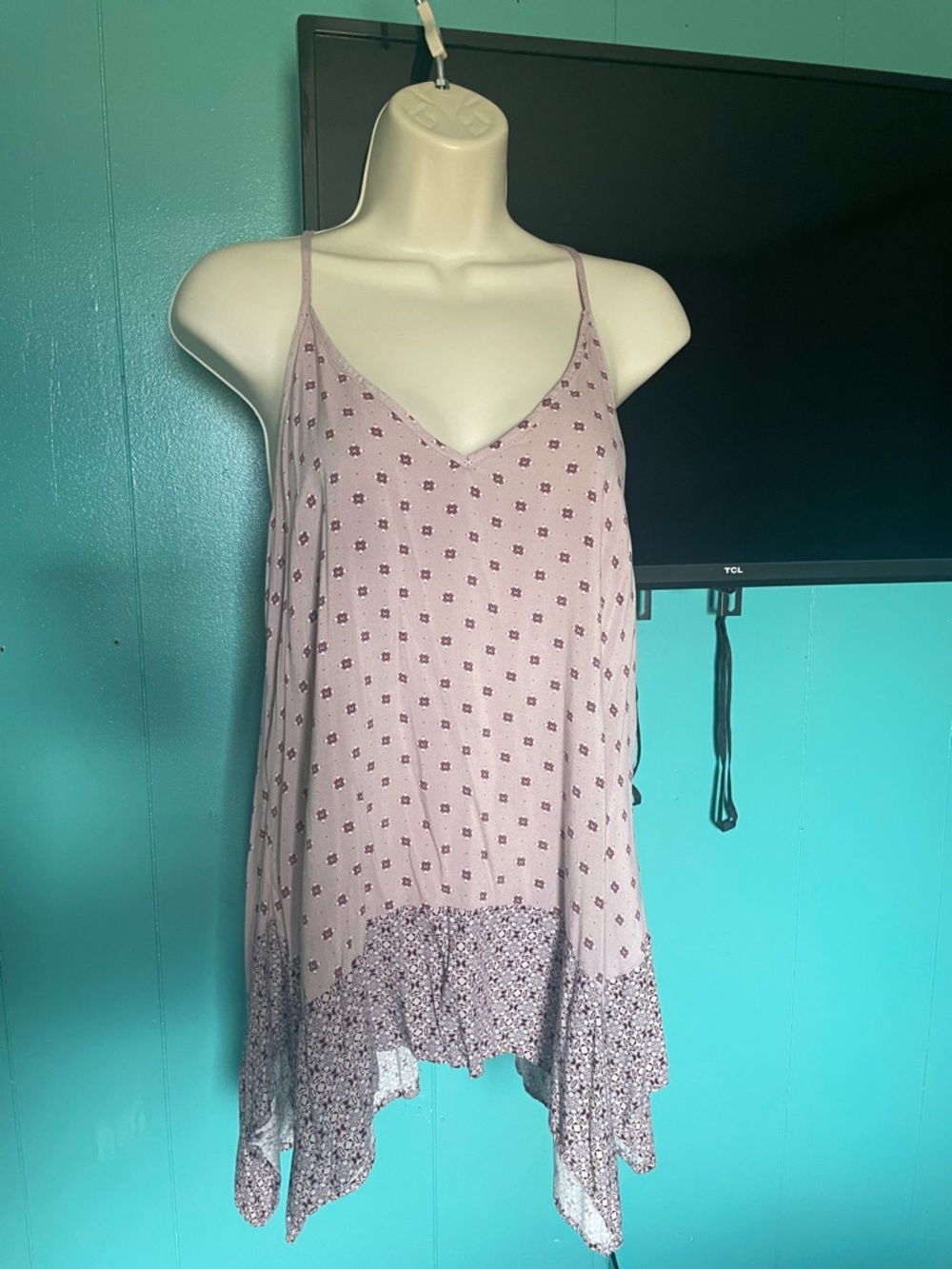 Maurices Lavender Floral Print Handkerchief Hem Tank